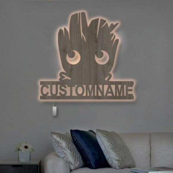 Picture of Personalized Night Light for Wall Decor | Custom Wooden Engraved Name Night Light | Groot | Best Gifts Idea for Birthday, Thanksgiving, Christmas etc.