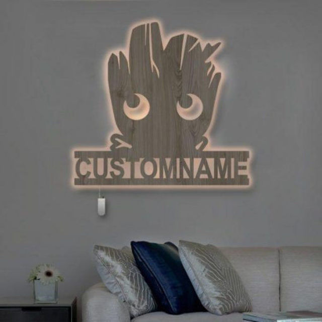 Picture of Personalized Night Light for Wall Decor | Custom Wooden Engraved Name Night Light | Groot | Best Gifts Idea for Birthday, Thanksgiving, Christmas etc.