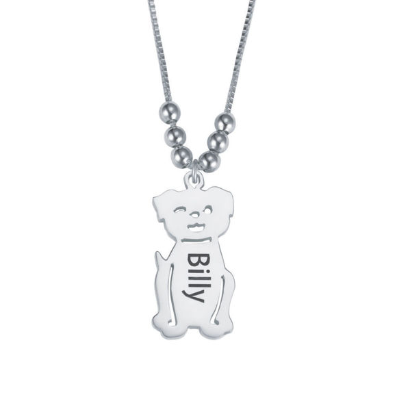Picture of Personalized Engraved Charm with Dog Necklace in 925 Sterling Silver  - Customize With Any Name or Birthstone | Custom Name Necklace 925 Sterling Silver