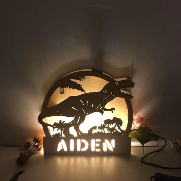 Picture of Personalized Night Light for Wall Decor | Custom Wooden Engraved Name Night Light | Dinosaur | Best Gifts Idea for Birthday, Thanksgiving, Christmas etc.