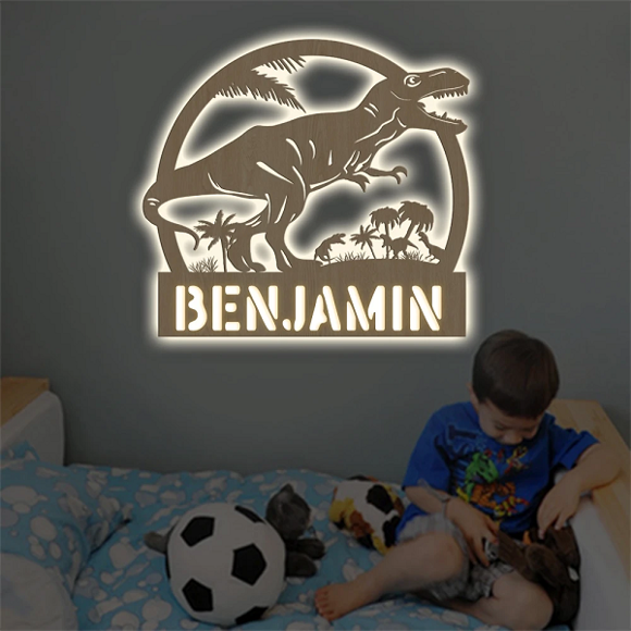 Picture of Personalized Night Light for Wall Decor | Custom Wooden Engraved Name Night Light | Dinosaur | Best Gifts Idea for Birthday, Thanksgiving, Christmas etc.
