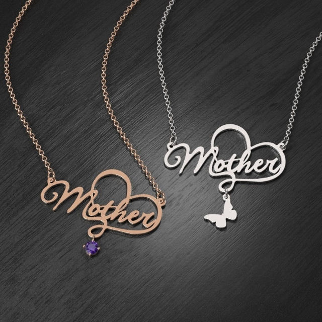 Picture of Personalized Mother Charm Engraved Necklace in 925 Sterling Silver  - Customize With Any Name or Birthstone | Custom Name Necklace 925 Sterling Silver