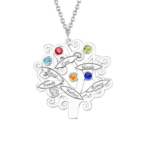 Picture of Personalized Family Tree Name Leaves Necklace in 925 Sterling Silver - Customize With Family Name  | Custom Family Necklace 925 Sterling Silver