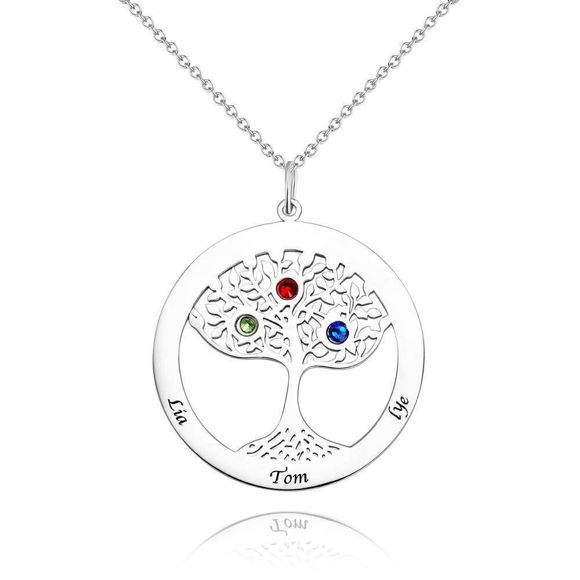 Picture of Personalized Family Tree Name Leaves Necklace in 925 Sterling Silver - Customize With Family Name  | Custom Family Necklace in 925 Sterling Silver