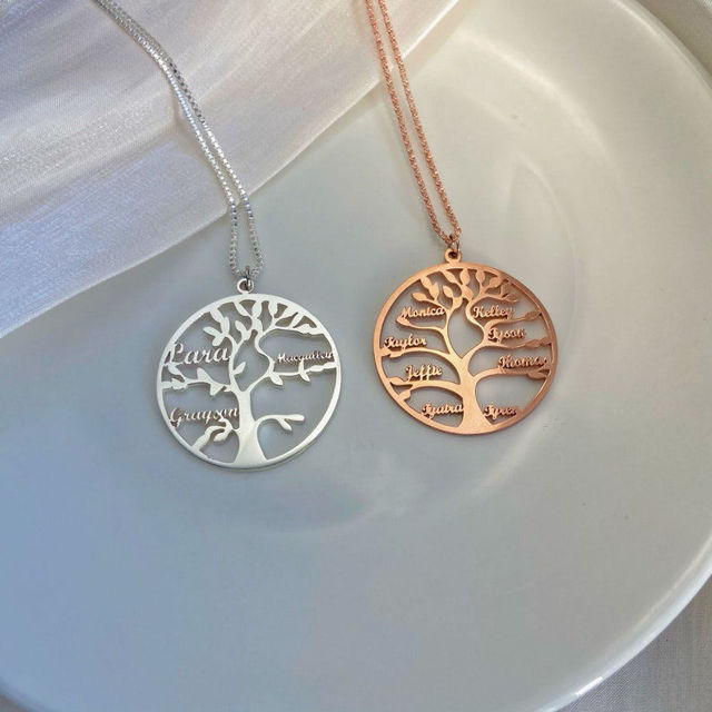 Picture of Personalized Family Tree Of Life Necklace in 925 Sterling Silver - Customize With Family Name  | Custom Family Necklace in 925 Sterling Silver