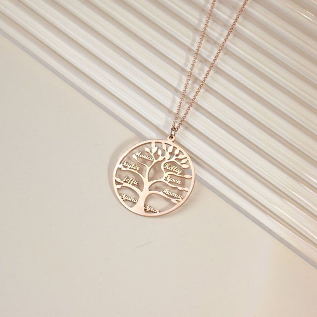 Picture of Personalized Family Tree Of Life Necklace in 925 Sterling Silver - Customize With Family Name  | Custom Family Necklace in 925 Sterling Silver