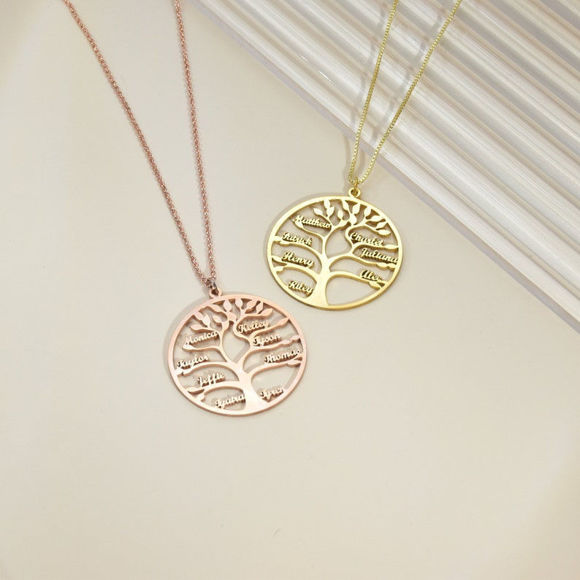 Picture of Personalized Family Tree Of Life Necklace in 925 Sterling Silver - Customize With Family Name  | Custom Family Necklace in 925 Sterling Silver