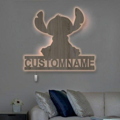 Picture of Personalized Night Light for Wall Decor | Custom Wooden Engraved Name Night Light | Stitch | Best Gifts Idea for Birthday, Thanksgiving, Christmas etc.