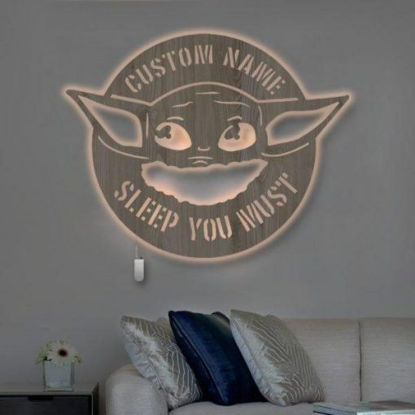 Picture of Personalized Night Light for Wall Decor | Custom Wooden Engraved Name Night Light | Baby Yoda | Best Gifts Idea for Birthday, Thanksgiving, Christmas etc.