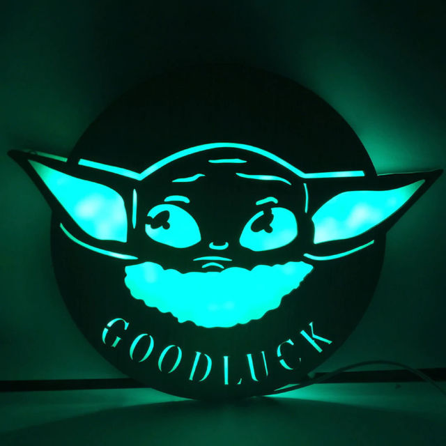 Picture of Personalized Night Light for Wall Decor | Custom Wooden Engraved Name Night Light | Baby Yoda | Best Gifts Idea for Birthday, Thanksgiving, Christmas etc.