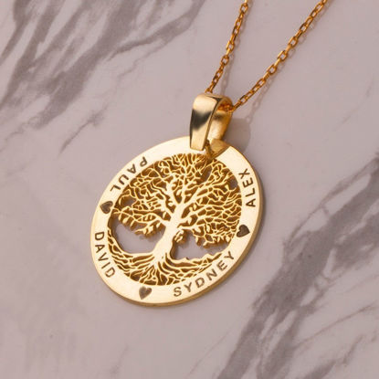 Picture of Personalized Family Tree Of Life Name Necklace with Birthstone in 925 Sterling Silver - Customize With Family Name  | Custom Family Necklace in 925 Sterling Silver