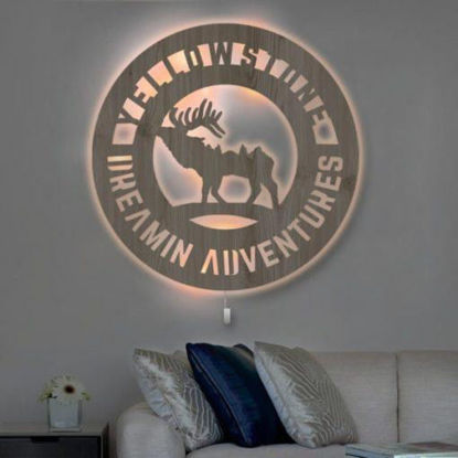 Picture of Personalized Night Light for Wall Decor | Custom Wooden Engraved Name Night Light | Yellowstone National Park | Best Gifts Idea for Birthday, Thanksgiving, Christmas etc.