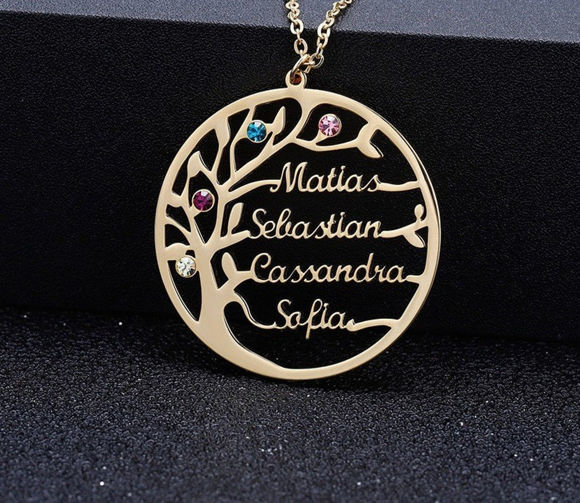 Picture of Personalized Family Tree Of Life Birthstone Name Necklace in 925 Sterling Silver - Customize With Family Name  | Custom Family Necklace in 925 Sterling Silver