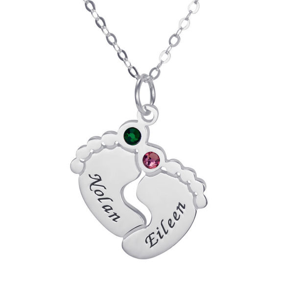 Picture of Personalized Baby Feet Family Member With Birthstones Necklace in 925 Sterling Silver - Customize With Family Name | Custom Family Necklace in 925 Sterling Silver