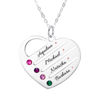 Picture of Personalized Engraved Heart Family Member With Birthstones Necklace in 925 Sterling Silver - Customize With Family Name | Custom Family Necklace in 925 Sterling Silver