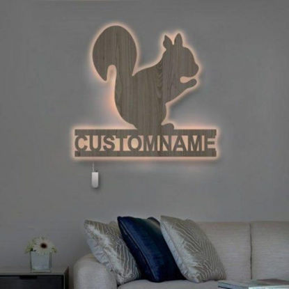 Picture of Personalized Night Light for Wall Decor | Custom Wooden Engraved Name Night Light | Squirrel | Best Gifts Idea for Birthday, Thanksgiving, Christmas etc.