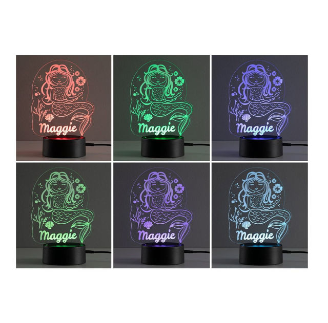 Picture of Custom Name Night Light With Colorful LED Lighting | Multicolor Happy Mermaid Night Light With Personalized Name | Best Gifts Idea for Birthday, Thanksgiving, Christmas etc.