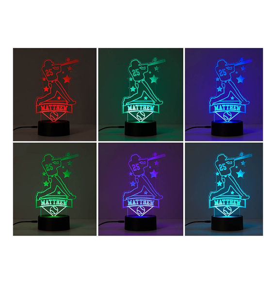 Picture of Custom Name Night Light With Colorful LED Lighting | Multicolor Baseball Player Night Light With Personalized Name | Best Gifts Idea for Birthday, Thanksgiving, Christmas etc.