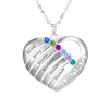 Picture of Personalized Engraved Heart Family Member With Birthstones Necklace  for Mom in 925 Sterling Silver - Customize With Family Name | Custom Family Necklace in 925 Sterling Silver