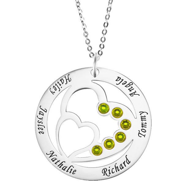 Picture of Personalized Heart in Heart Family Member With Birthstones Necklace  for Mom in 925 Sterling Silver - Customize With Family Name | Custom Family Necklace in 925 Sterling Silver