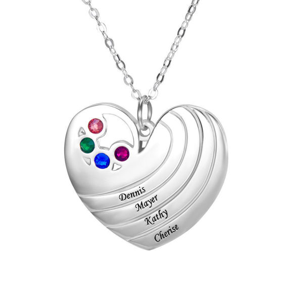 Picture of Personalized Heart Pendant Family Member With Birthstones Necklace  for Mom in 925 Sterling Silver - Customize With Family Name | Custom Family Necklace in 925 Sterling Silver