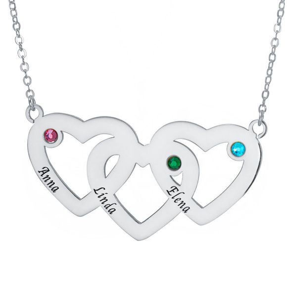 Picture of Personalized Three Intertwined Heart Family Member With Birthstones Necklace  for Mom in 925 Sterling Silver - Customize With Family Name | Custom Family Necklace in 925 Sterling Silver