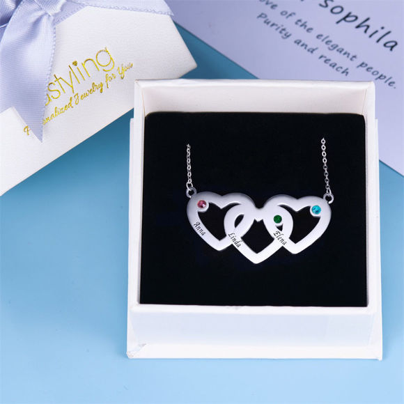 Picture of Personalized Three Intertwined Heart Family Member With Birthstones Necklace  for Mom in 925 Sterling Silver - Customize With Family Name | Custom Family Necklace in 925 Sterling Silver