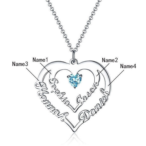 Picture of Personalized Grandmother / Mother Necklace With Four Names in 925 Sterling Silver - Customize With Family Name | Custom Family Necklace in 925 Sterling Silver