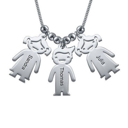 Picture of Personalized Mother's Necklace with Children Charms in 925 Sterling Silver - Customize With Family Name | Custom Family Necklace in 925 Sterling Silver