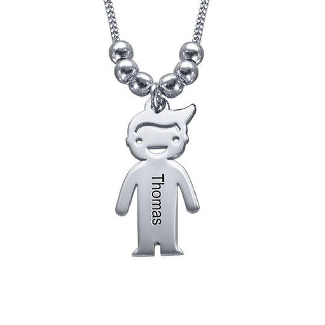 Picture of Personalized Mother's Necklace with Children Charms in 925 Sterling Silver - Customize With Family Name | Custom Family Necklace in 925 Sterling Silver