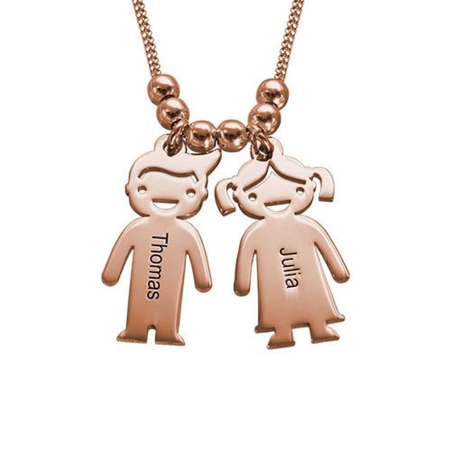 Picture of Personalized Mother's Necklace with Children Charms in 925 Sterling Silver - Customize With Family Name | Custom Family Necklace in 925 Sterling Silver