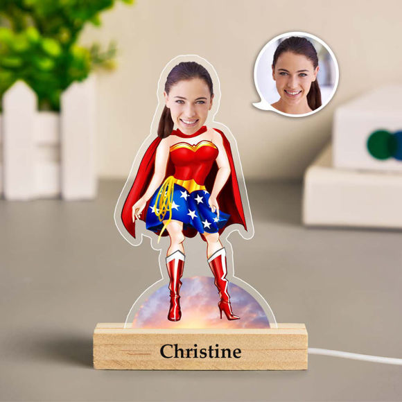 Picture of Custom Wonder Woman Night Light | Personalized Face Night Light Gifts for Her | Best Gifts Idea for Birthday, Thanksgiving, Christmas etc.