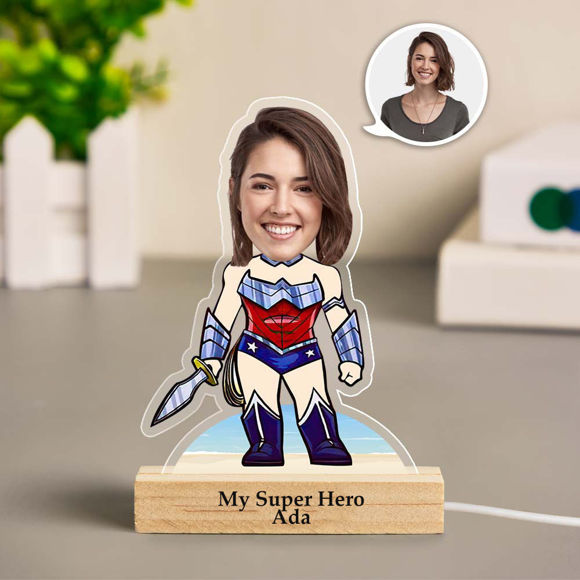 Picture of Custom Wonder Woman Armor Night Light | Personalized Face Night Light Gifts for Her | Best Gifts Idea for Birthday, Thanksgiving, Christmas etc.