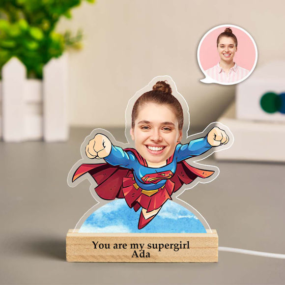 Picture of Custom Supergirl Night Light | Personalized Face Night Light Gifts for Her | Best Gifts Idea for Birthday, Thanksgiving, Christmas etc.