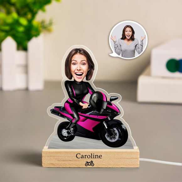 Picture of Custom Female Motorcyclist Night Light | Personalized Face Night Light Gifts for Her | Best Gifts Idea for Birthday, Thanksgiving, Christmas etc.