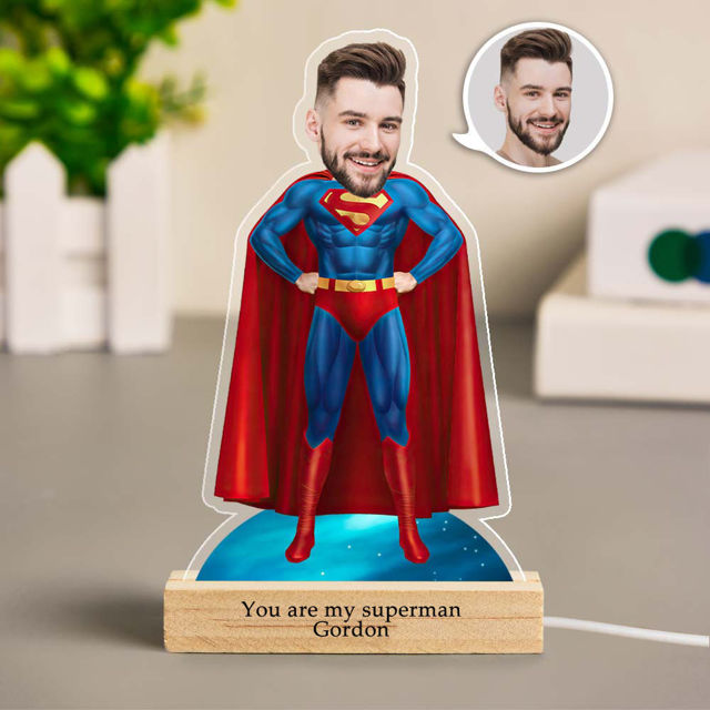 Picture of Custom Face Night Light | Personalized Superman Night Light Gifts for Him | Best Gifts Idea for Birthday, Thanksgiving, Christmas etc.