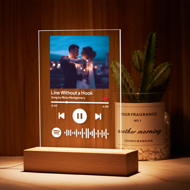 Picture of Customized Photo Night Light With Scannable Acrylic Song Plaque | Personalized Song Album Cover Night Light for Music Lovers | Personalized Gift for Good Memories | Best Gifts Idea for Birthday, Thanksgiving, Christmas etc.