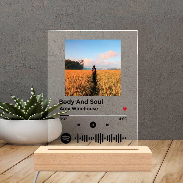 Picture of Customized Photo Night Light With Scannable Acrylic Song Plaque | Personalized Song Album Cover Night Light for Music Lovers  | Best Gifts Idea for Anniversary, Birthday, Thanksgiving, Christmas etc.