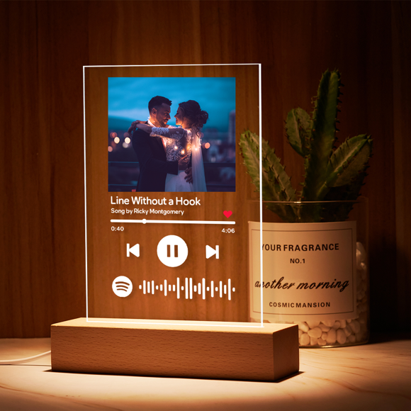 Picture of Customized Photo Night Light With Scannable Acrylic Song Plaque | Personalized Song Album Cover Night Light for Music Lovers  | Best Gifts Idea for Anniversary, Birthday, Thanksgiving, Christmas etc.
