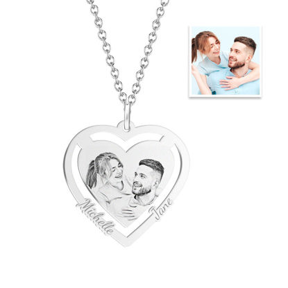 Picture of Personalized Heart Photo Engraved Tag Necklace in 925 Sterling Silver - Customize With Any Photo | Custom Photo Necklace in 925 Sterling Silver