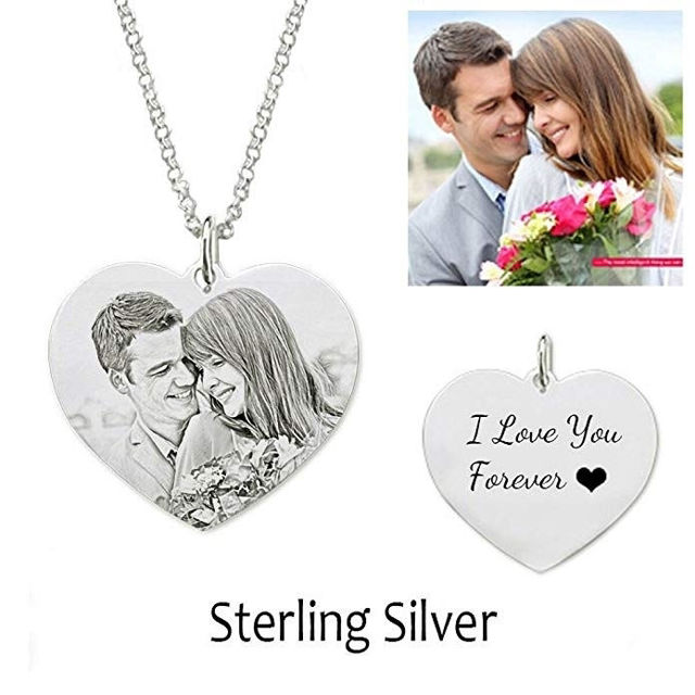 Picture of Personalized Heart Photo Pendant Necklace in 925 Sterling Silver - Customize With Any Photo | Custom Photo Necklace in 925 Sterling Silver