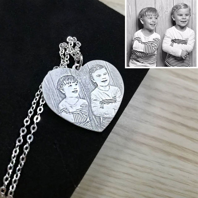 Picture of Personalized Heart Photo Pendant Necklace in 925 Sterling Silver - Customize With Any Photo | Custom Photo Necklace in 925 Sterling Silver