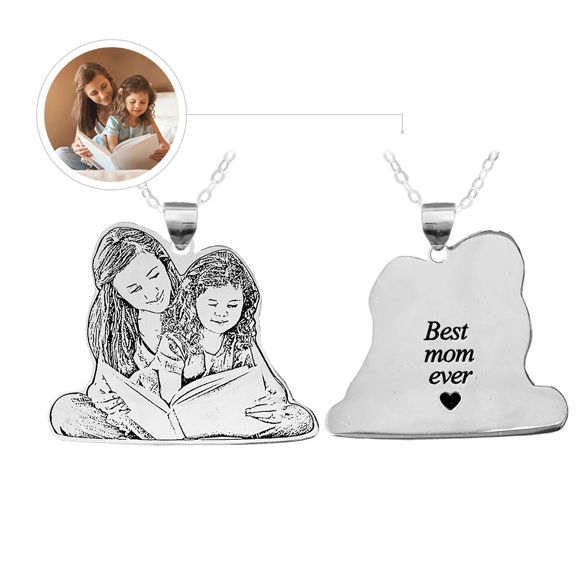 Picture of Personalized Memorial Silhouette Necklace in 925 Sterling Silver - Customize With Any Photo | Custom Photo Necklace in 925 Sterling Silver