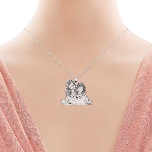 Picture of Personalized Memorial Silhouette Necklace in 925 Sterling Silver - Customize With Any Photo | Custom Photo Necklace in 925 Sterling Silver