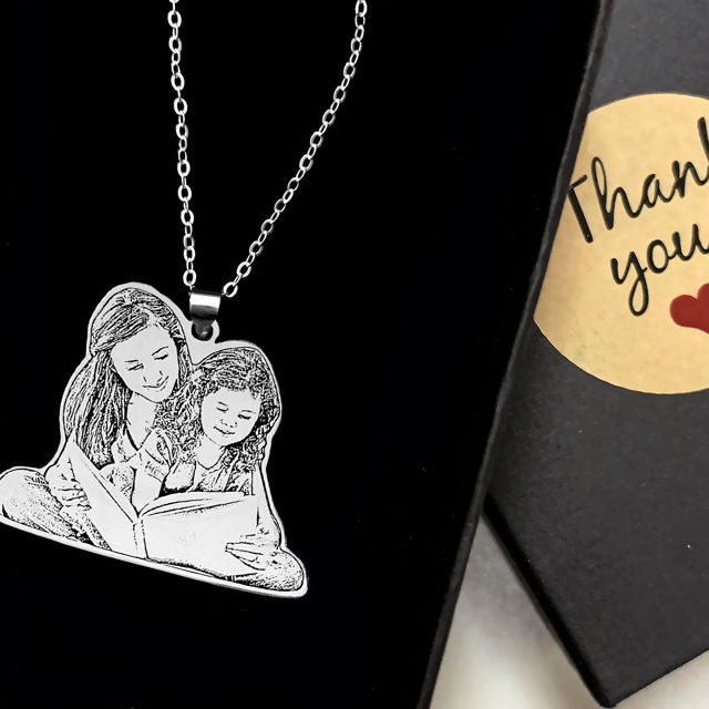 Picture of Personalized Memorial Silhouette Necklace in 925 Sterling Silver - Customize With Any Photo | Custom Photo Necklace in 925 Sterling Silver