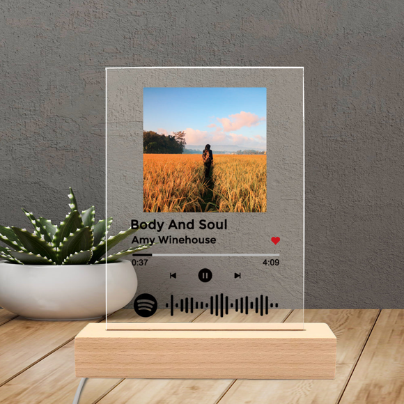 Picture of Customized Photo Night Light With Scannable Acrylic Song Plaque | Personalized Song Album Cover Night Light for Music Lovers |Personalized Gift for Valentine's Day, Birthday, Thanksgiving, Christmas etc.