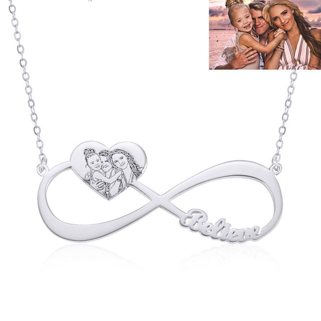 Picture of Personalized Heart Pendant Photo Infinity Necklace in 925 Sterling Silver - Customize With Any Photo | Custom Photo Necklace in 925 Sterling Silver