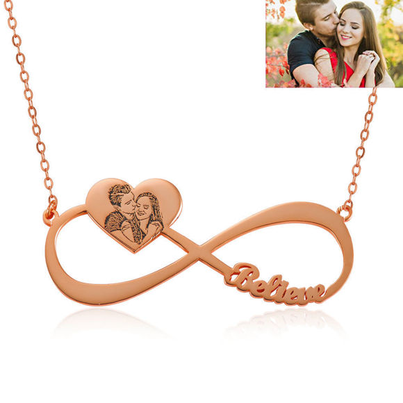 Picture of Personalized Heart Pendant Photo Infinity Necklace in 925 Sterling Silver - Customize With Any Photo | Custom Photo Necklace in 925 Sterling Silver