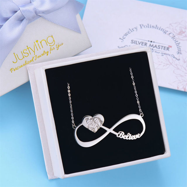 Picture of Personalized Heart Pendant Photo Infinity Necklace in 925 Sterling Silver - Customize With Any Photo | Custom Photo Necklace in 925 Sterling Silver