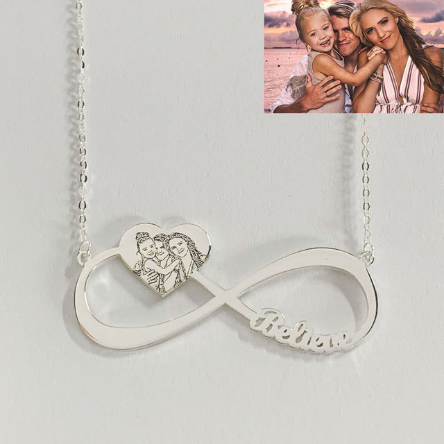 Picture of Personalized Heart Pendant Photo Infinity Necklace in 925 Sterling Silver - Customize With Any Photo | Custom Photo Necklace in 925 Sterling Silver